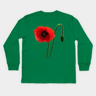 Red Poppy and Bud Kids Long Sleeve T-Shirt